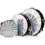 YOUEON 3 Pack Radiant Tambourine with Double Row Jingles, 6/8/10 Inch Hand Held Drum, Reflective Tambourines for Adults, Musical Instrumen for Church, Dance, Party, KTV