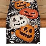 Artoid Mode Black Pumpkins Spider Web Halloween Table Runner, Seasonal Fall Kitchen Dining Table Decoration for Home Party Decor 13x60 Inch