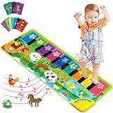 EduCuties Baby Musical Learning Toys , Floor Piano Playmat for Toddlers with Animal Flash Cards Music Sound for Early Education Touch Keyboard Blanket Birthday for Baby Boys Girls