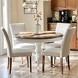 COLAMY Upholstered Parsons Dining Chairs Set of 4, Fabric Dining Room Kitchen Side Chair with Nailhead Trim and Wood Legs - Beige