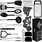 Home Hero Silicone Spatula Kitchen Utensils Set - Stainless Steel & Nylon Cooking Utensils Set - BPA Free Spatulas Silicone Heat Resistant Kitchen Gadgets Kitchen Essentials (35 Pcs - Black)