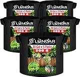 LUNGAR Plant Grow Bags - 20 Gallon 5 Packs Planter Pot, Thickest Aeration 300G Non-Woven Fabric, Reinforced Handles for Weatherproof Nursery Pot, Enhanced Double Seam