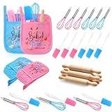 RoundFunny 24 Pcs Kids Baking Supplies for Real Cooking Games Prize Party Favors, with Kitchen Utensil, Pot Holders, Spatula, Rolling Pin, Whisk for Kids Gifts, Baking Cooking Party (Small)