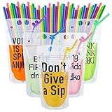 Patelai 20 Pieces Party Drink Pouches for Adults with Straws Plastic Drink Bags with Zipper Party Beverage Bags Novelty Juice Pouches Translucent Stand up Bags for Adults and Teens Party Favors