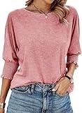 Dokotoo Womens Tops Short Sleeve Shirts for Women Summer 2024 Fall Fashion Trendy 3/4 Length Sleeve Tops Blouses for Women Dressy Casual Business Tops Women's T-Shirts T Shirts Light Pink