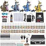 Solong Tattoo Complete Tattoo Kit 4 Pro Machine Guns 54 Inks Power Supply Foot Pedal Needles Grips Tips Carry Case TK453-US