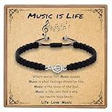 SmileBelle Music Gifts for Women and Men, Teacher Gifts Black Music Teacher Bracelet Music Gifts for Men Appreciation Gifts with Silver Musical Note Music Lovers Band Choir Students Jewelry Christmas Gifts