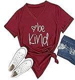 DANVOUY Womens T Shirt Casual Cotton Short Sleeve V-Neck Graphic T-Shirt Tops Tees Wine Red Large