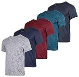 Real Essentials Athletic V Neck Tshirt Shirts T-Shirts Men Quick Dry Fit Tops Dri Fit Short Sleeve Active Wear Training Exercise Fitness Workout Shirt Tee Tees Gym Sports Top, Set 1, XL, Pack of 5