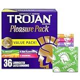 TROJAN Pleasure Pack Assorted Condoms, Lubricated Condoms Value Pack, 36 Count