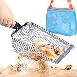 Vodolo Beach Mesh Shovel with Mesh Beach Bag for Shell Collecting, Kids Filter Sand Scooper for Picking Up Shells, Shark Tooth Sifter Dipper for Boys and Girls, Toy