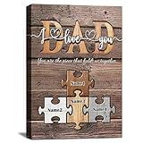 SIYDCF Fathers Day Personalized Gifts, Gifts for Dad from Son Daughter, Rustic Wood Puzzle Piece Sign Canvas Prints With Names, Dad Christmas Birthday Gift Best Dad Ever Gifts