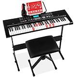 Best Choice Products 61-Key Beginners Complete Electronic Keyboard Piano Set w/Lighted Keys, LCD Screen, Headphones, Stand, Bench, Teaching Modes, Note Stickers, Built-In Speakers - Black