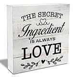 Secret Ingredient is Always Love Kitchen Quote Wood Box Sign Rustic Wooden Box Sign Farmhouse Home Kitchen Desk Shelf Decor (5 X 5 Inch)