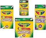 Crayola Crayons (24 Count), Colored Pencils in Assorted Colors (12 Count), (10ct) Classic Fine Line Markers, and (10ct) Classic Broad Line Markers Holiday Bundle