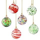 Glass Christmas Ball Ornaments, 6 PCS Hand Blown Glass Ornaments Balls Hanging Friendship Balls Glass Witches Balls Gazing Balls for Home Window Outdoor Garden Patio Décor