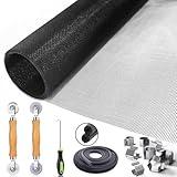 Window Screen Door Repair Kit, King&Charles Include Window Screens 48"x118"+ 2 Roller+50Ft Spline+8Clips+Hook, 6 in 1 Window Screen Replacement, Black Window Screen Mesh, Steel/Nylon Bearing Roller