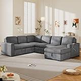 U-shaped U-shaped corduroy modular corner sofa with storage leisure chair, 6-seater extra-large sofa, USB interface, suitable for living rooms, offices and spacious spaces: multifunctional, fashionabl