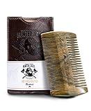 Hunter Jack Sandalwood Handmade Beard Comb for Men - Premium Wooden Comb - Pocket Wood Comb in PU Leather Case