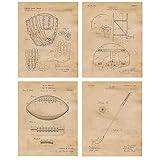 Vintage Team Sports Football Baseball Basketball Golf Patent Prints, 4 (8x10) Unframed Photos, Wall Art Decor Gifts for Home Office Man Cave Gears Garage Student Teacher Coach Trainer Gym Fitness Fans