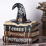 Namalu Witch and Wizard Spellbook Tabletop Decoration, Halloween Resin Witch and Wizard Spellbook Table Decorations, Halloween Resin Book Stack Decor for Home Table Mantel Fireplace (Witch Hat Style)