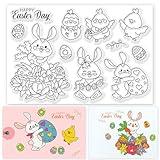 ORIGACH Easter Bunny Clear Stamps Easter Eggs and Chicks Silicone Stamps for Cards Making DIY Scrapbooking Photo Album Decoration, 6.3x4.3inch