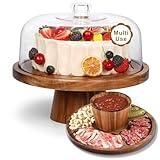 Bellsal Acacia Wood Cake Stand with Lid - 12in Round Cake Holder, 2-in-1 Dessert Table Display Set & Charcuterie Board for Cheese, Chips & Dips, Nachos, Fruit Platter, Large Acrylic Cake Dome Cover