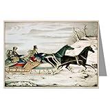 Currier and Ives Christmas The Sleigh Race 1848, Winter Greeting Card Set