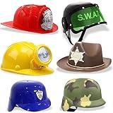 Liberty Imports 6 PACK - Dress Up Pretend Career Role Play Hard Hats & Helmets for Little Kids - Halloween Costume Role Play Toddler Dressup Set (Police, Fireman, Construction, SWAT, Cowboy, Army)