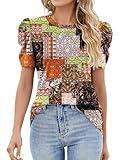 Ivicoer Womens Business Casual Tops Boho Tops Shirts Casual Summer Clothes for Women 2024 Vacation Trendy Multiple Orange Floral L