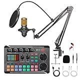 Multipurpose Condenser Microphones,BM-800 Condenser Mic with Live Sound Card Kit,Podcast Equipment ,Bundle with Voice Changer&Mixer Functions for PC Smartphone Studio Recording and Broadcasting