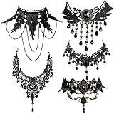 Faccubee 5 Pieces/Set Halloween Sexy Jewelry Women Lady Girl Elegant Goth Gothic Steampunk Lace Choker Necklace Black Neck Chain Collar Statement with pendant Victorian Wedding Party Cosplay