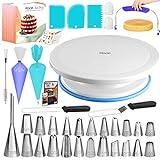 RFAQK 64 PCs Cake Decorating Kit for Beginners Includes Video Course, Booklet + Baking Supplies Gift - Cake Stand, Leveler, 24 Numbered Piping Tips, Straight & Offset Spatula, & Scraper sets