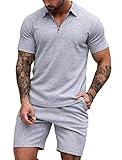 EISHOPEER Mens Short Sets 2 Piece Outfits Polo Shirt Fashion Summer Tracksuits Casual Set Plus Size Short Sleeve and Shorts Set Grey 3X-Large