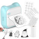 FasionMior Mini Sticker Printer, Photo Printer for Smartphone, Mini Printer, Blue Portable Thermal Printer, Wireless Printer Inkless, Bluetooth Pocket Photo Printer Label Maker for Boys