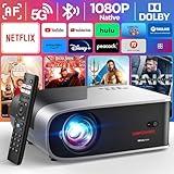 [Netflix Officially/Auto Focus] Smart Projector with 5G WiFi and Bluetooth, DBPOWER Native 1080p Projector Built-in Netflix, Youtube, Hulu, Disney+, Peacock Apps, 500ANSI Movie Projector Dolby