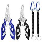 Fishing Pliers, Stainless Steel Fish Hook Remover 2PCS, Multi-Function Fishing Line Cutter Split Ring Opener, Fishing Braid Scissors Gear Accessories Fish Gripper with Lanyard Fly Fishing Tool