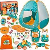 FUN LITTLE TOYS Kids Camping Set with Pop Up Play Tent Camping Toys with Battery Lantern and Drawstring Bag Indoor Outdoor Pretend Play, Birthday Gifts for Boys and Girls