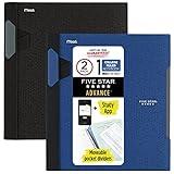 Five Star Advance Spiral Notebooks + Study App, 2 Pack, 1 Subject, College Ruled Paper, 11" x 8-1/2", 100 Sheets, With Spiral Guard and Movable Dividers, Black, Pacific Blue (820112)