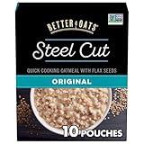 Better Oats Original Steel Cut Oatmeal Packets, Original Flavor,Instant Oatmeal Packets with Steel Cut Oats and Flax Seeds, Quick Oatmeal Pouches Ready in 2.5 Minutes, Box of 10 Pouches (Pack of 6)