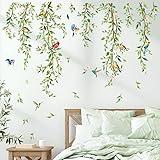 decalmile Hanging Vine Wall Decals Birds Green Leaf Wall Stickers Bedroom Living Room Office Kitchen Wall Decor