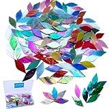 LITMIND 120 Pieces Assorted Colors Iridescent Mosaic Glass Petals & Leaves, Hand-Cut Stained Glass Mosaic Tiles for Crafts, Ideal for Mosaic Art Projects and Home Décor