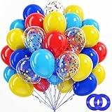 BAUANOOY Carnival Balloons, 60pcs 12 Inch Red Light Blue Royal Blue Yellow Latex Balloons for Carnival Circus Theme Birthday Party Decorations