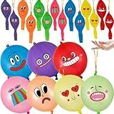 VABAMNA Funny Party Favors for Kids Neon Party Decorations, 30 Pack Emoji Punch Balloons with Rubber Band Handle for kids Party Game Birthday Party Supplies Goodie Bags Stuffers, 18 Inch