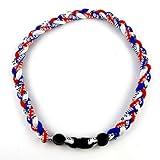 MapofBeauty 18" Sport Style Three Colors Fashion Three Braided Rope Tornado Necklace (Royal Blue/Red/White)