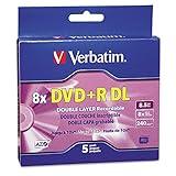 Verbatim DVD+R DL 8.5GB 8X AZO with Branded Surface - 5pk Jewel Case Box - 95311, Silver