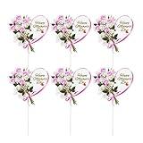 JANOU 12pcs Happy Mother's Day Cake Toppers Heart Flower Cupcake Picks Cake Decoration for Birthday Mother's Day Party Favors