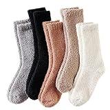 Velice Womens Fuzzy Socks Soft Cozy Fluffy Slipper Socks Winter Warm Plush Sleeping Christmas Socks(Black/Grey)