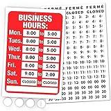 ASSURED SIGNS Open Signs, Business Hours Sign Kit for Glass Door or Window - Bright Red and White Colors - 7.7 x 11.7 Inch - Includes 4 Adhesive Pads and Number Sticker Set - Ideal Hours Of Operation Signs for Business, Store or Office