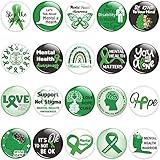 Dvbonike 100Pcs Mental Health Awareness Button Pins - Green Ribbon Round Badges Mental Health Awareness Month Pinback, Mental Health Awareness Decoration Supplies, Clothing Bag Hat Accessories